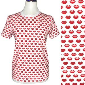 French Connection Red Lips Graphic Short Sleeve Tee Shirt